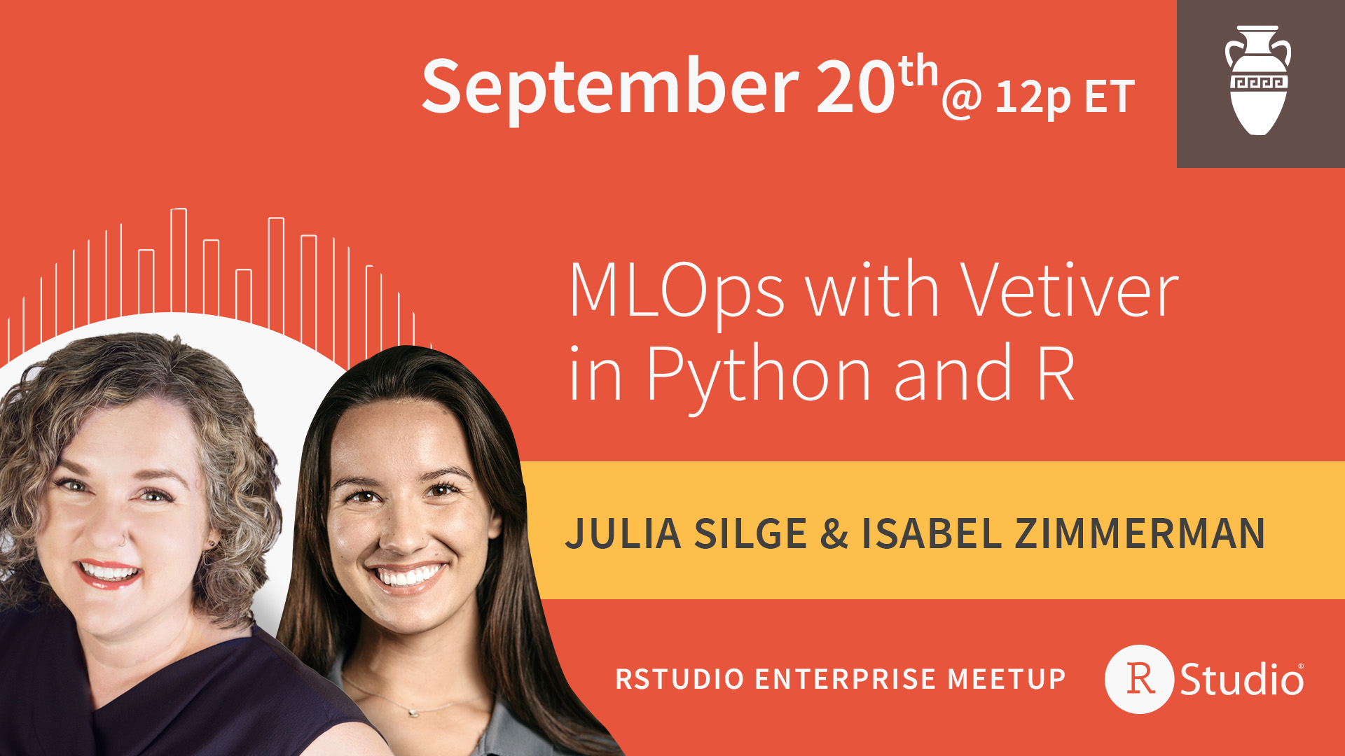 RStudio Enterprise Meetup information card for MLOPs with vetiver in Python and R